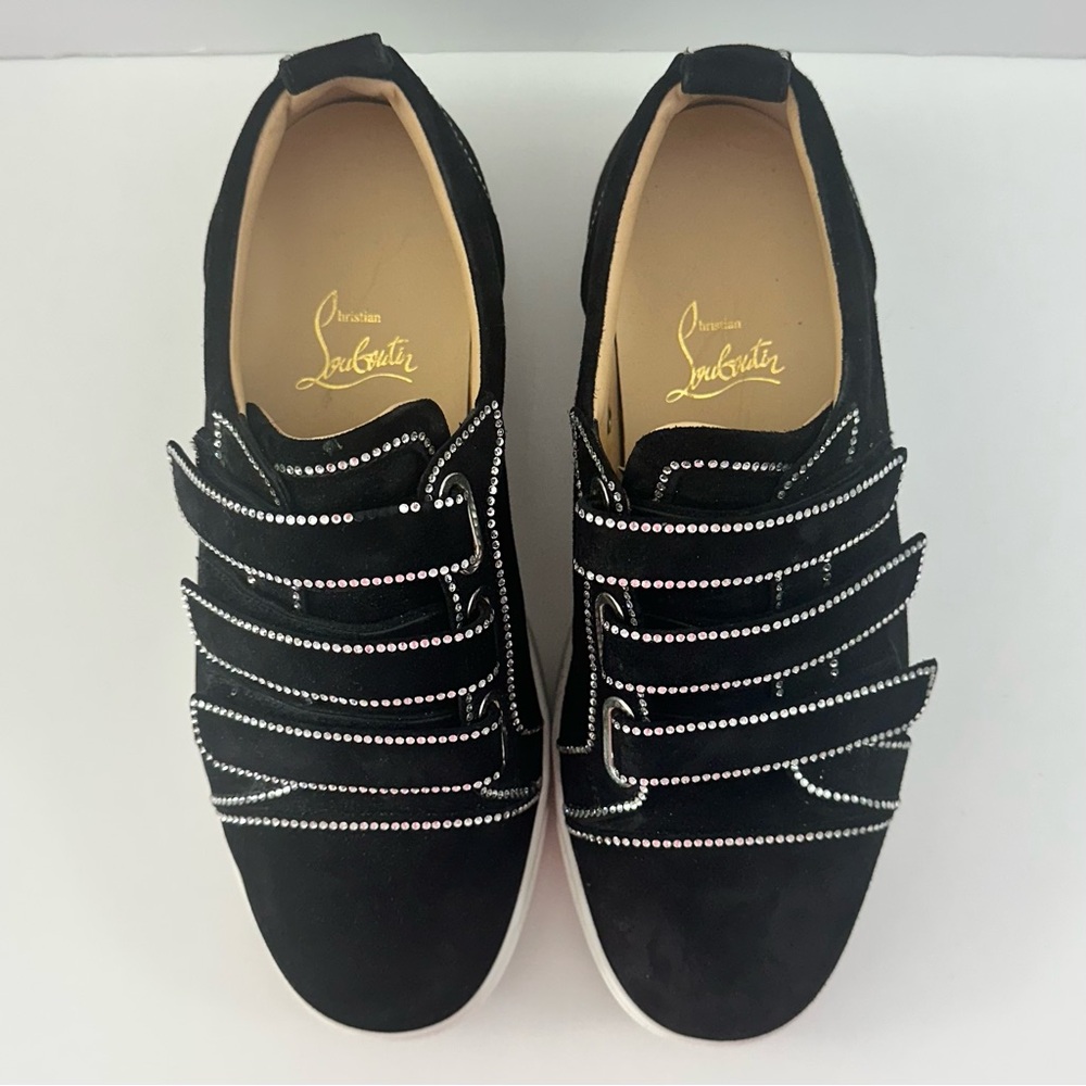 EUC! Christian Louboutin Black Suede Kiddo Bordo Crystal Velcro Sneakers 37 7 - Picture 11 of 15